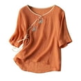 thumbnail image 2 of Wooowa Women 3/4 Sleeve Cotton Linen Blouses Retro Chinese Button Tops Floral Embroidered Shirts Mandarin Collar T Shirt, 2 of 5