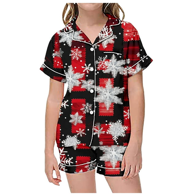 TIWEKE Vêtements de Nuit et Robes pour Filles - Vêtements d'Intérieur d'Été pour Enfants, T-Shirt à Manches Courtes Imprimé et Pantalons Courts, Pyjamas pour des Nuits Confortables, Tailles 12-13 Ans
