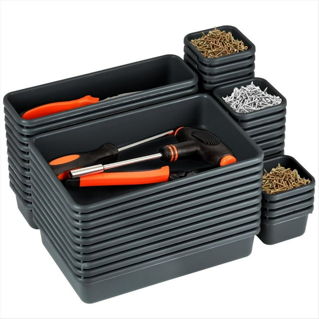 48Pcs Tool Box Organizer Hardware Tool Tray Garage Organization Set Tool Tray Dividers Chest Drawer Work Storage Box,6 sets (12 large, 18 medium, and 18 small),Dark Gray