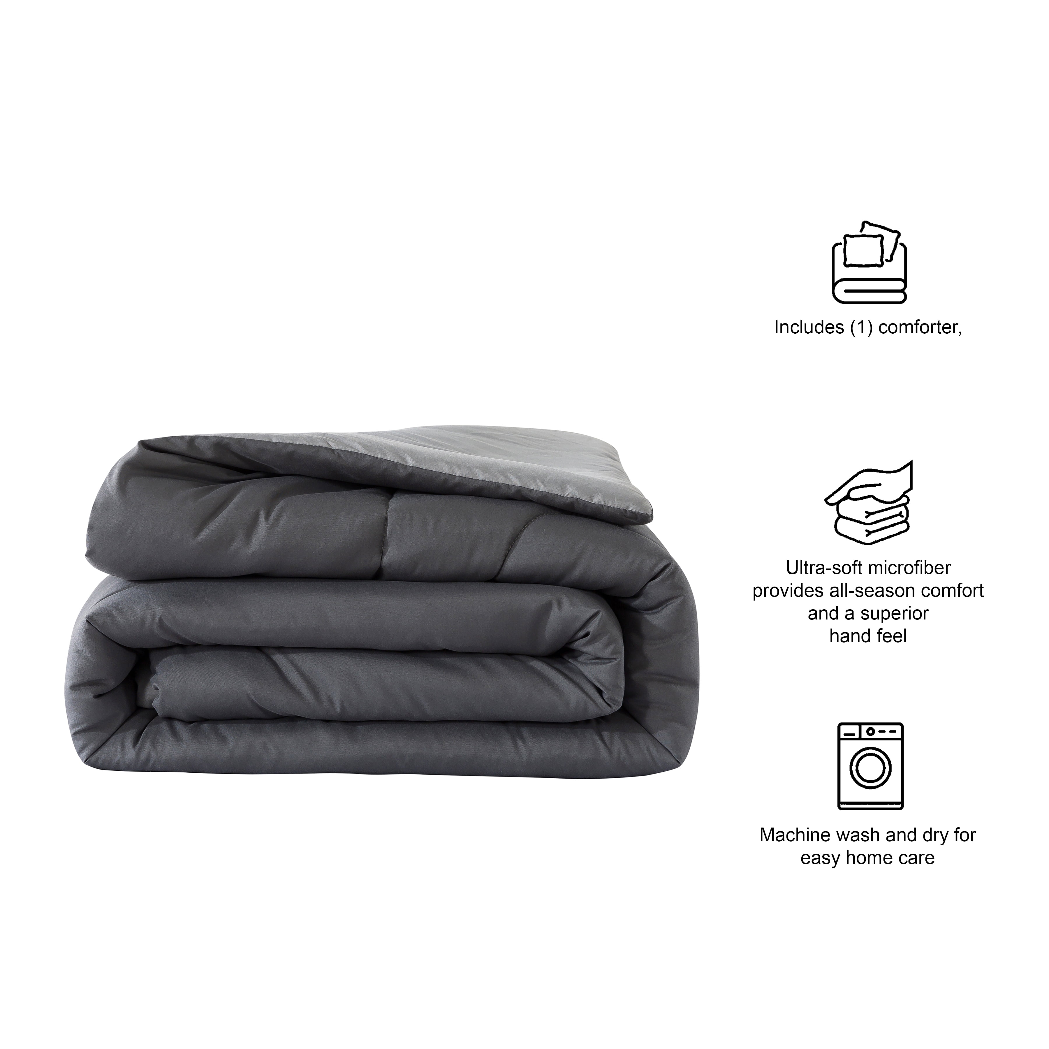 Mainstays Reversible Microfiber Comforter, Gray, Full/Queen, Adult, Unisex