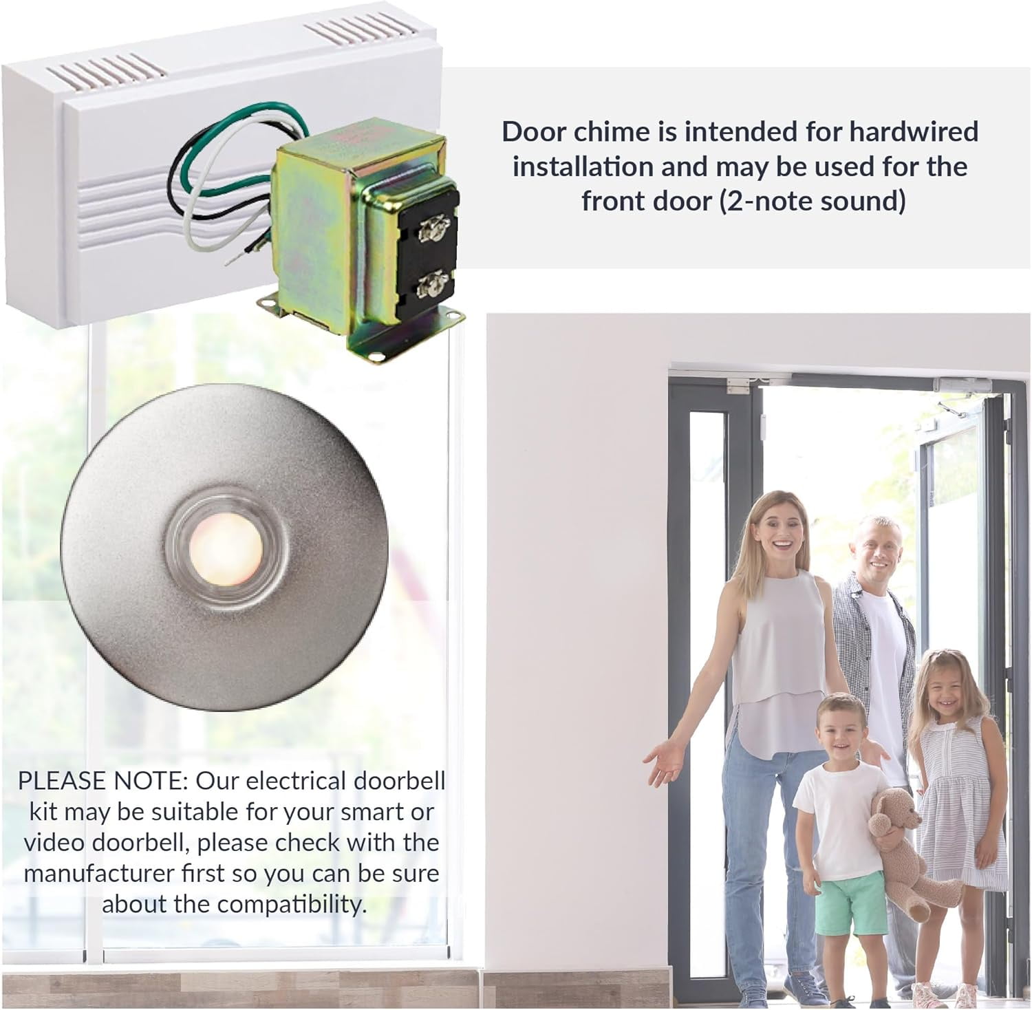 Newhouse Hardware Wired Doorbell Chime Kit with Transformer and Button CKIT7, Doorbell Kit with 16V 30VA Doorbell Transformer and Metal Satin Nickel Recess-Mount Doorbell Button for Home Improvement