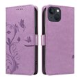 thumbnail image 3 of Nalacover Case Wallet for iPhone 13 Mini with Card Slots, Embossed Pattern PU Leather Phone Case for iPhone 13 Mini Kickstand Flip Cover Detachable Wrist Strap Magnetic Closure Folio Case,Purple, 3 of 11