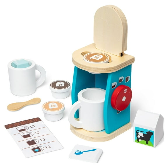 Melissa & Doug 11-Piece Brew and Serve Wooden Coffee Maker Set - Play Kitchen Accessories