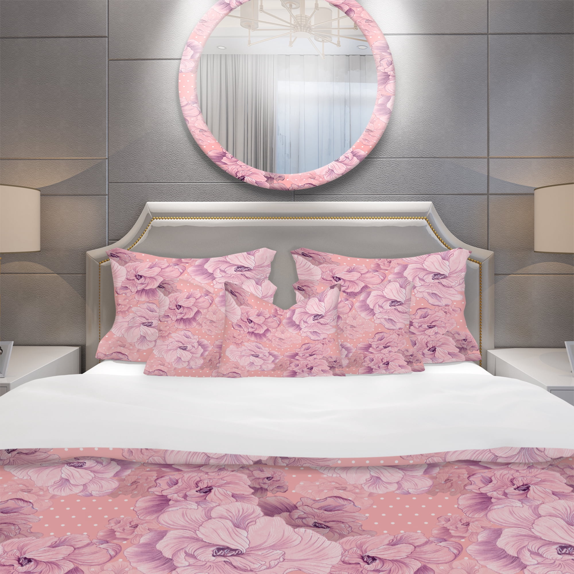 Designart 'Pink Flowers Composition' Bohemian & Eclectic Duvet Cover Set