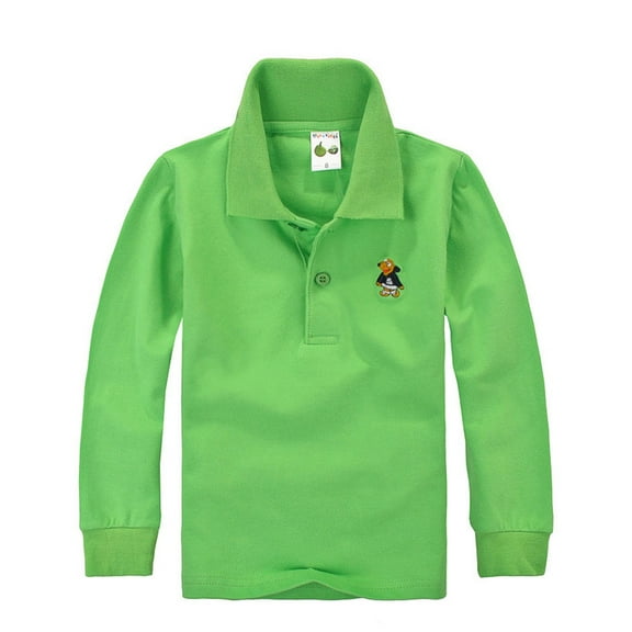 WhouRiu Toddler Boys' Tshirts Long Sleeves Polo T Shirts Children Solid Comfy School Tee Clothes Green,Sizes 3-4