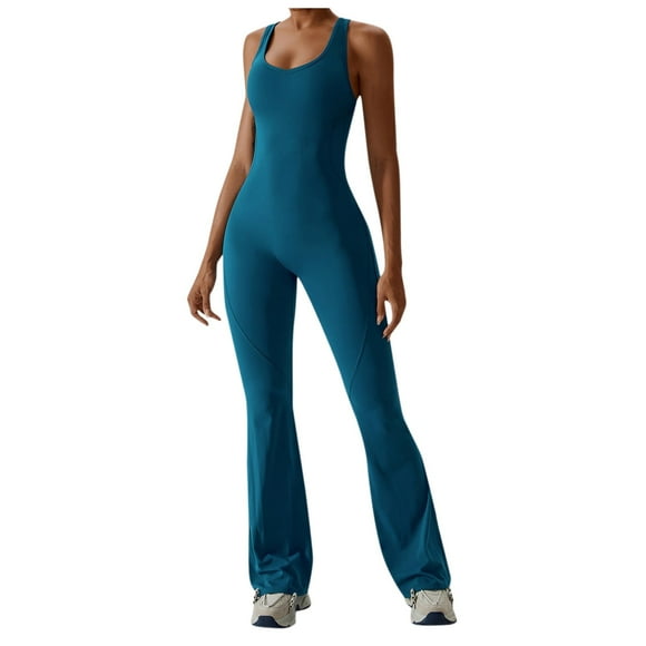 One Piece Jumpsuits for Women Casual Tight Yoga Dance Sports Solid Color Slim Fit Straight Leg Fitness Hip Lift Yoga Summer Rompers Jumpers with Pockets