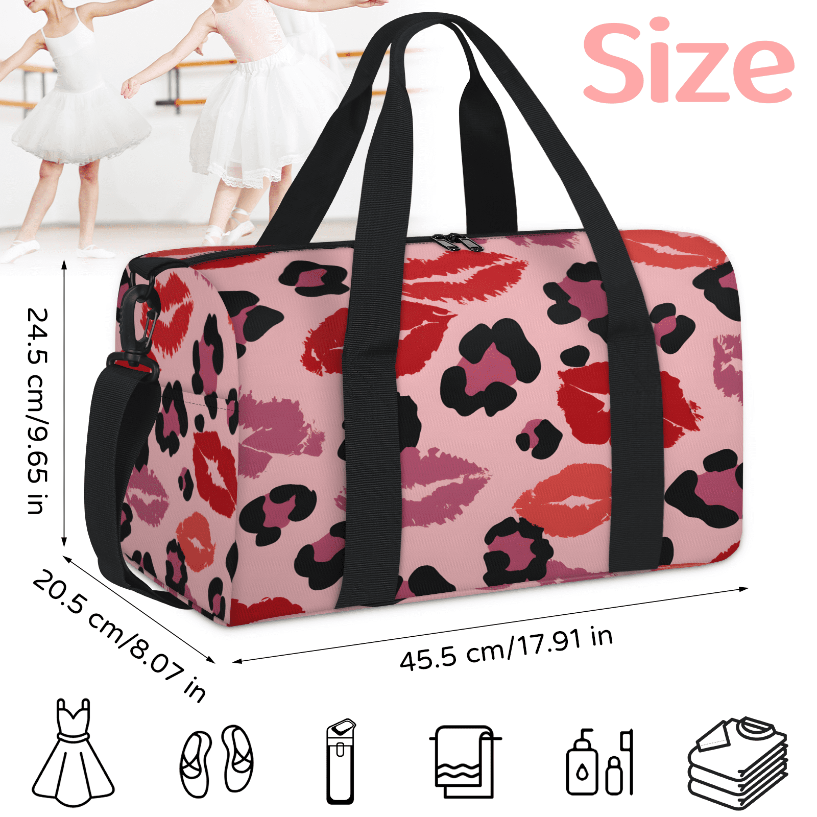 Herdesigns Valentine's Day Gym Bag for Women, Duffle Bag for Travel Sport, Lightweight Waterproof Carry on Weekender Dance Yoga Workout Bags