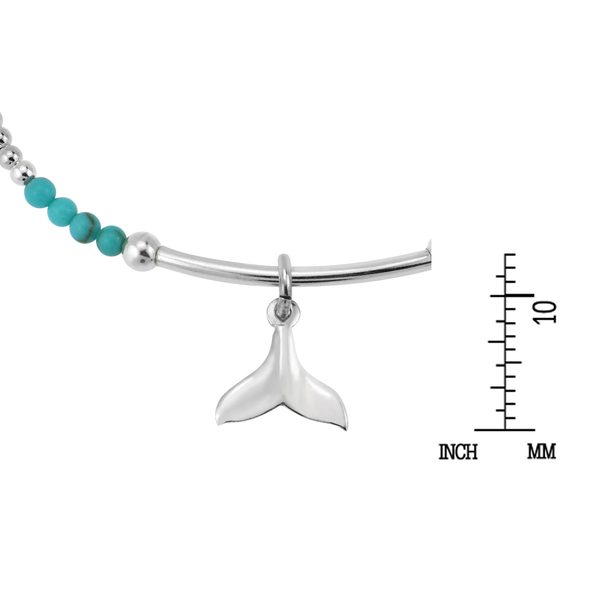 Ocean Serenity Whale Tail Green Turquoise Charm Sterling Silver Beaded Bracelet