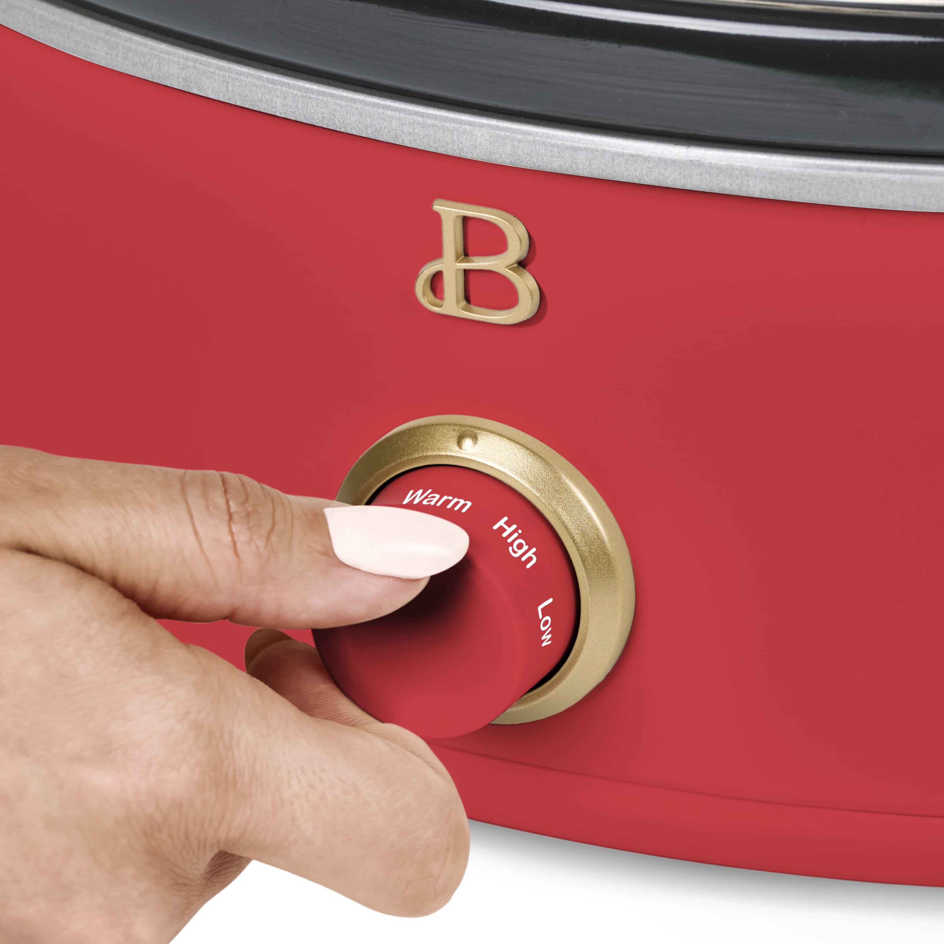 Beautiful 2.5 Qt Dip and Serve Manual Slow Cooker, Tomato Red by Drew Barrymore