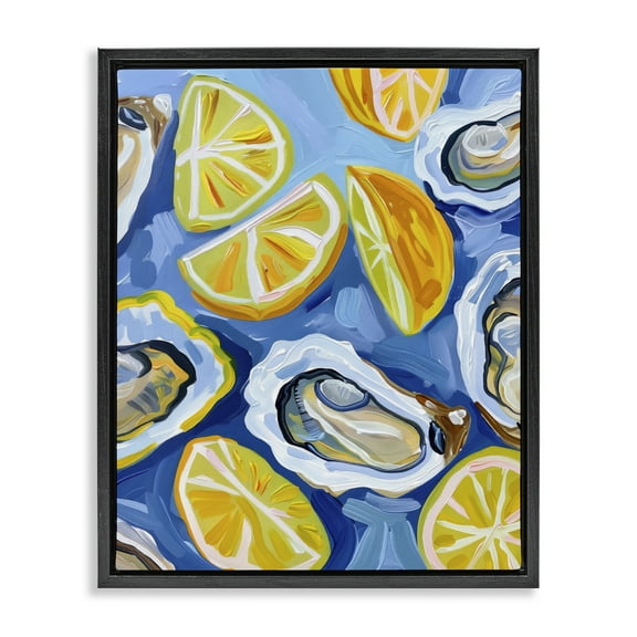 Stupell Industries Lemon & Oyster Pattern Food & Beverage Painting Black Floater Framed Canvas Art Print Wall Art, 17 x 21