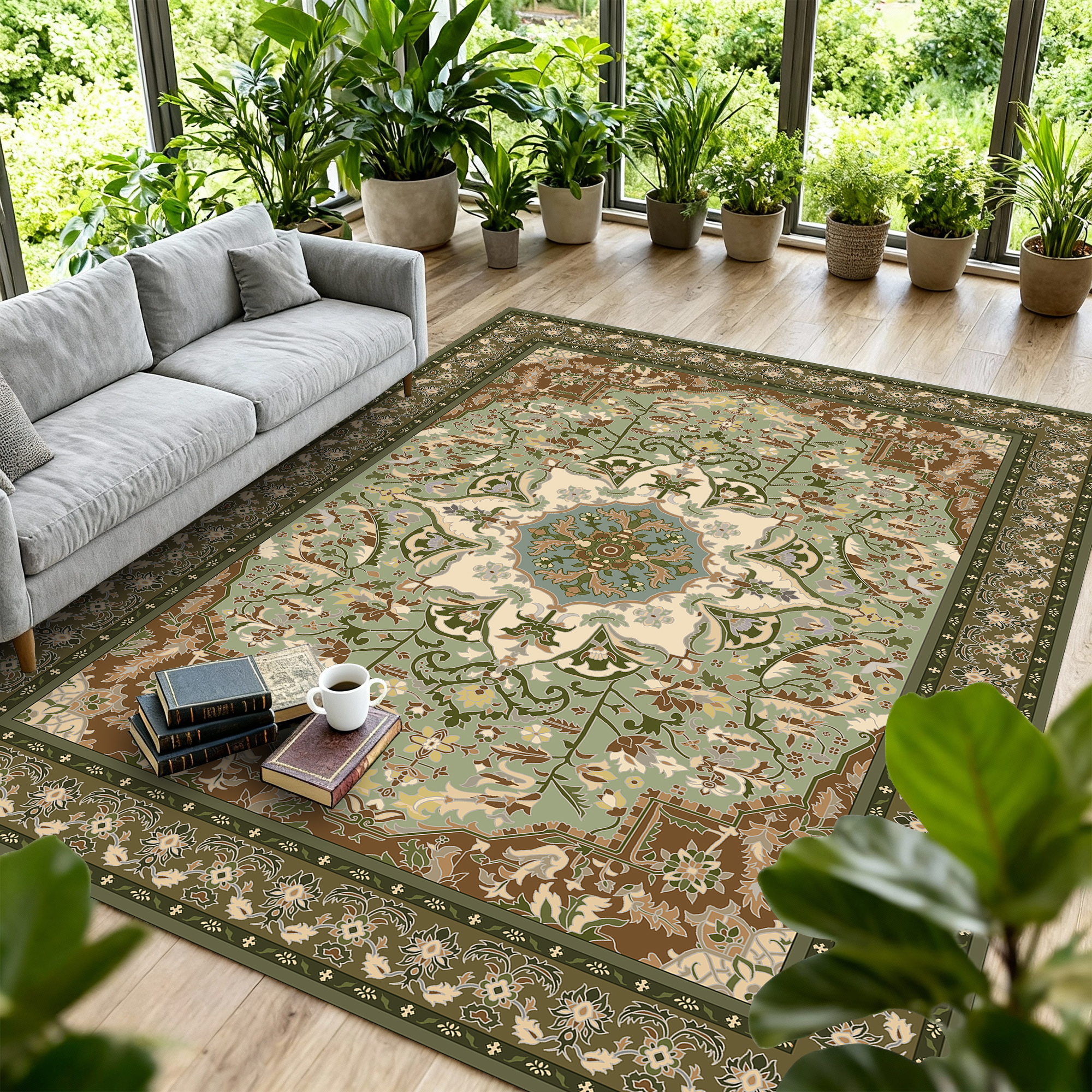 Pentantan 6'x9' Area Rugs for Living Room, Boho Vintage Soft Washable Rug with Non Slip Backing for Bedroom, Green