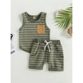 thumbnail image 2 of Miaouyo Kids Baby Boy Summer Outfits Striped Sleeveless Tank Tops and Stretch Casual Shorts with Pocket Set, 2 of 8