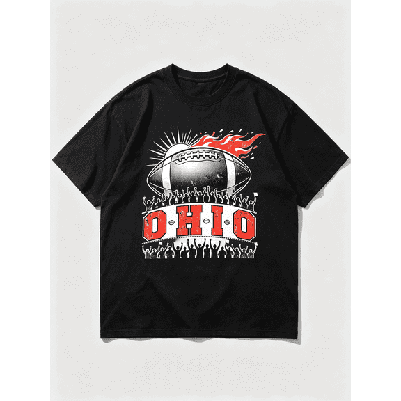 Ohio Vintage Football Flame Crowd Cheering Silhouette Retro Sports Graphic Unisex T-Shirt