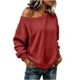 thumbnail image 4 of Neewe Women's Fashionable Casual Solid Color Long Sleeve Boat Neck Off Shoulder Blouse Tops Daily, 4 of 6