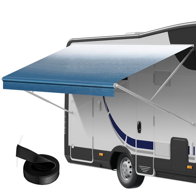 KFFKFF RV Canopy Replacement, 16'2" Material for 17' Shelter, Durable Triple-Layer 16oz PVC, Water-Resistant & UV-Resistant Cover for RV, Trailer, Motorhome, in Blue Fade