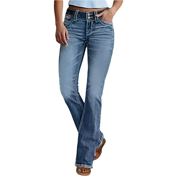 Women’s Classic Bootcut Jeans High Waist Stretch Denim Pants with Pockets and Vintage Wash, Comfortable Everyday Wear