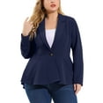 thumbnail image 1 of Agnes Orinda Women's Plus Size Blazer Button Notch Panel Ruffle Peplum Blazers 4X Navy Blue, 1 of 8