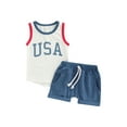 thumbnail image 2 of Musuos Baby Boys Summer Outfit Sets White Sleeveless Letter Print Vest + Blue Casual Shorts, 2 of 9