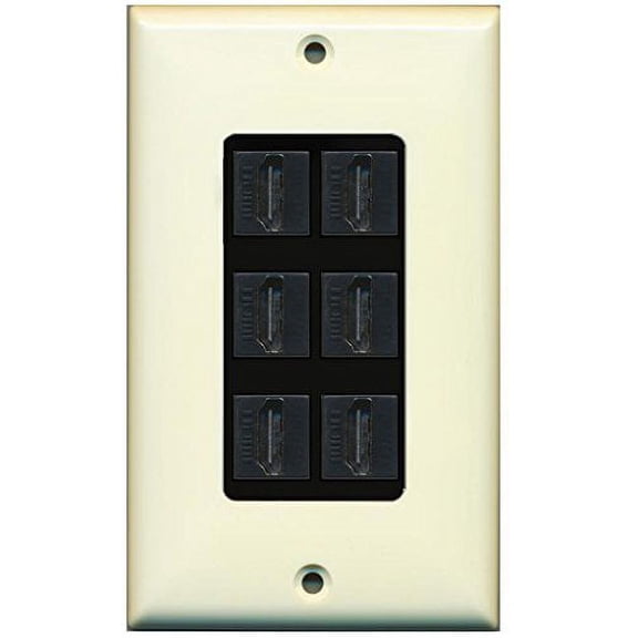 RiteAV HDMI 2.0 Keystone Decorative Wall Plate - Light Almond/Black 6 Port