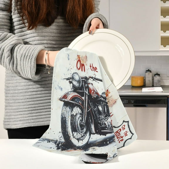 BZSMCE Kitchen Towels Creative Retro Motorcycle Plainting Pattern Durable Kitchen Towel