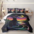 thumbnail image 2 of Manfei Cartoon Cat Quilt King, Mystic Forest Galaxy King Coverlet Set, Black Purple, 3-Piece, 1 Bedspread and 2 Pillowcases, 2 of 7