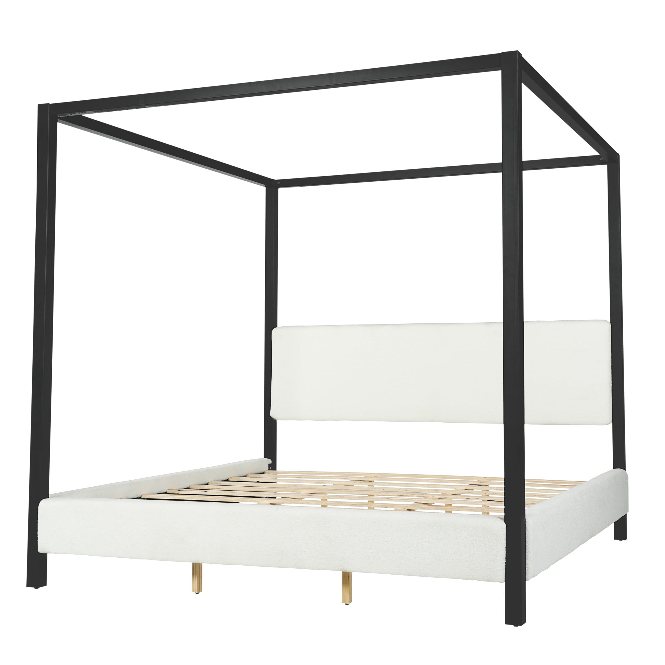 Christopher Knight Home Modern King Metal Canopy Bed Frame with Boucle Upholstery, Black+White