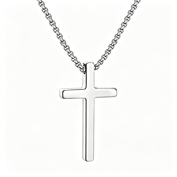 DESIGNICE Cross Necklace for Men Teen Boys, Silver Black Gold Stainless Steel Plain Cross Pendant Necklace Box Chain 16-30 Inch Classic Cross Necklace for Men
