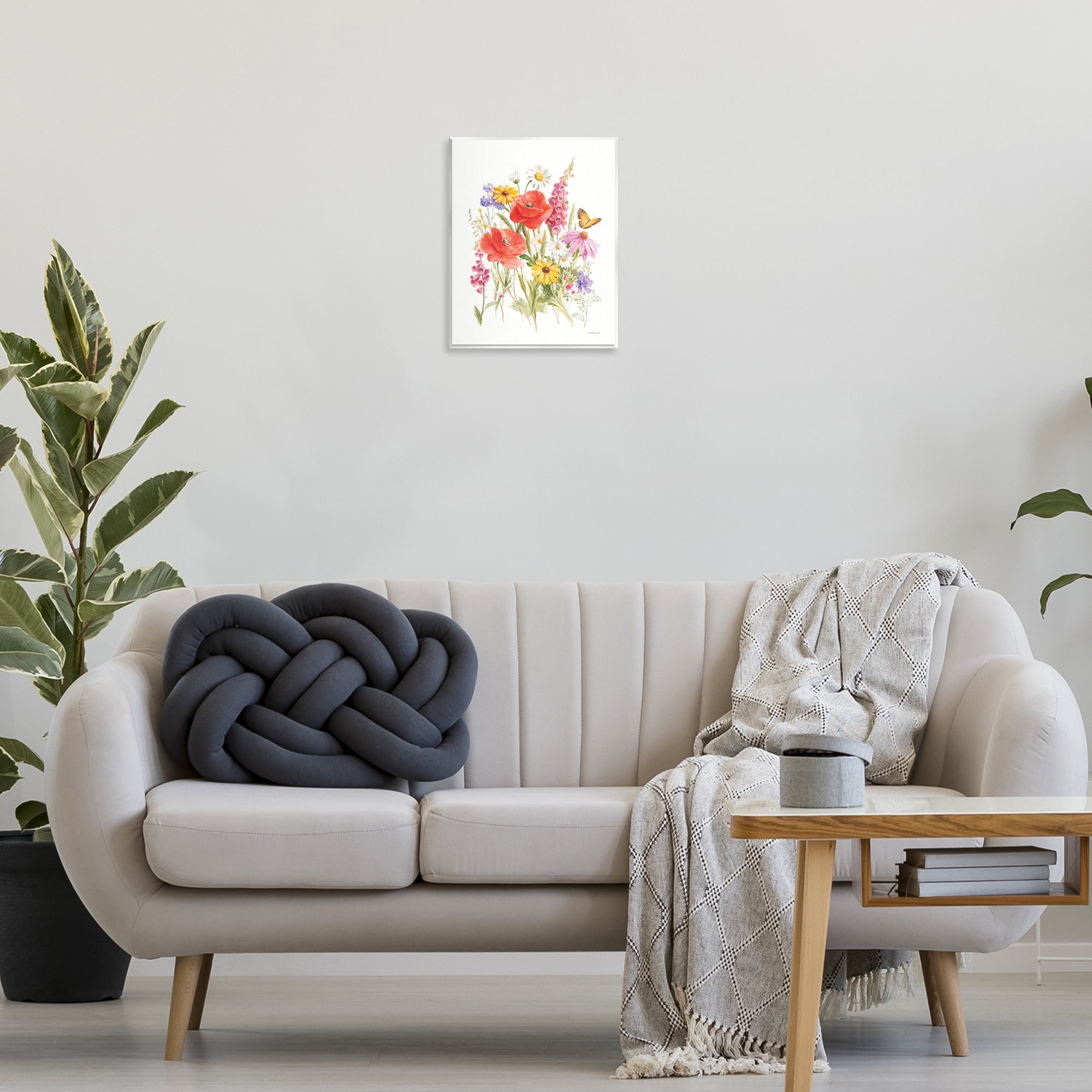 Stupell Industries Bright Flowers & Butterfly Botanical & Floral Painting Unframed Art Print Wall Art, 11 x 14