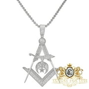 Real Genuine Diamond Freemasonry Masonic Shriners G Compass Charm Pendent +Chain/ Over 10KWhite Gold Finish