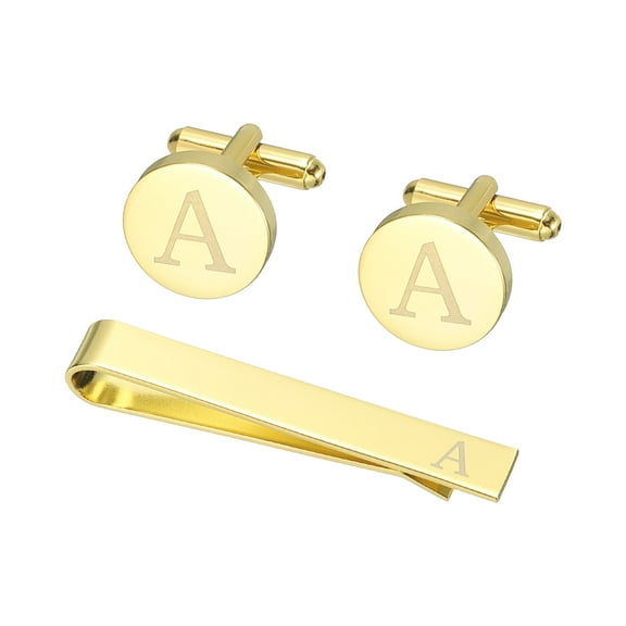 Uxcell Cuff Links, Initial Tie Clip and Cufflink Set for Men Classic Copper, Letter A(Gold Tone)