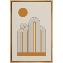 IDEA4WALL Framed Canvas Print Black & Yellow Line Art Illusions Geometric Shapes & Circle Wall Art Abstract Mid-Century Colorful Artwork for Living Room, Bedroom, Office - Natural 16"x24"