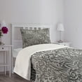 thumbnail image 3 of Ambesonne Grey Quilted Bedspread Set 2 Pcs, Classic Floral Ornament, Twin Size, Grey Black, 3 of 5