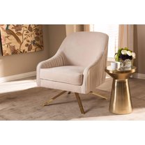 Baxton Studio Amaya Luxe and Glamour Light Beige Velvet Fabric Upholstered Gold Finished Base Lounge Chair
