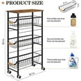 thumbnail image 5 of Slim Rolling Cart, 4-Tier Narrow Storage Cart Kitchen Bathroom Utility Organizer Pull-Out Metal Wire Baskets, Wooden Tabletop & Lockable Wheels Narrow Space, Mobile Shelving Unit Laundry Room, 5 of 10