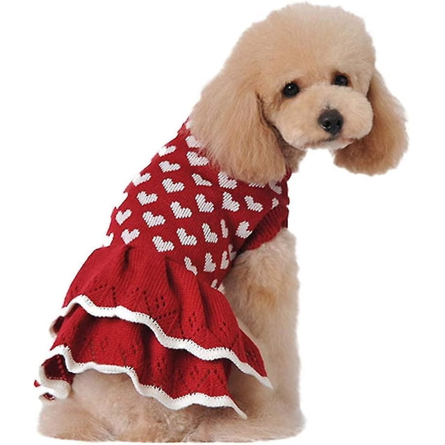 Suéter navideño para mascotas, falda roja con corazón de amor, ropa de punto cálida de invierno para regalo de perros y gatos kaili Sencillez
