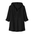 thumbnail image 5 of thefmos Women's V Neck Hooded Pullover Top with Pocket Drawstring Lightweight Long Sleeve Solid Color Casual Top Fashion Fall Winter Outfit, Black 2XL, 5 of 5