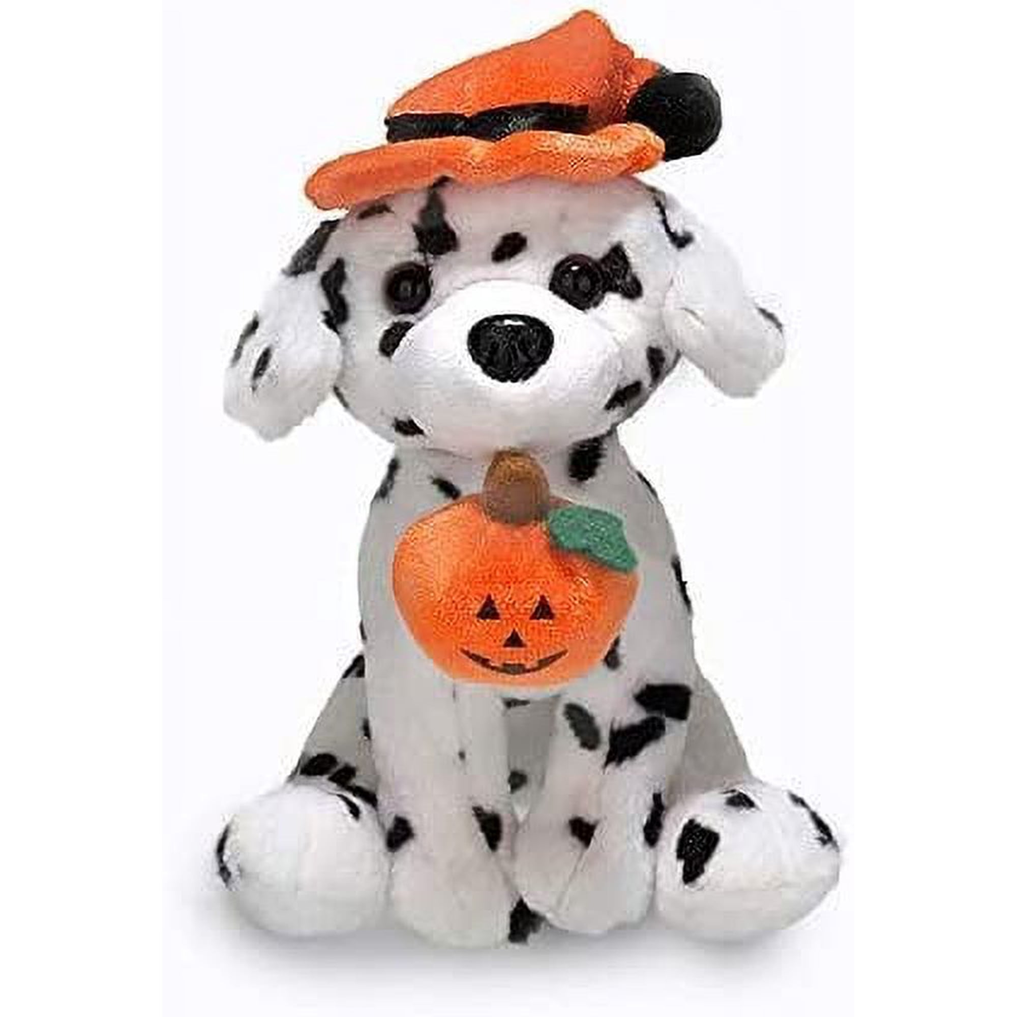 Made By Aliens Halloween Pawpals 8 inches Puppy Dog Plush Stuffed Toy Comes with Hat and Halloween Jack O Lantern - Pumpkin for Kids on This Holiday (Dalmatian)