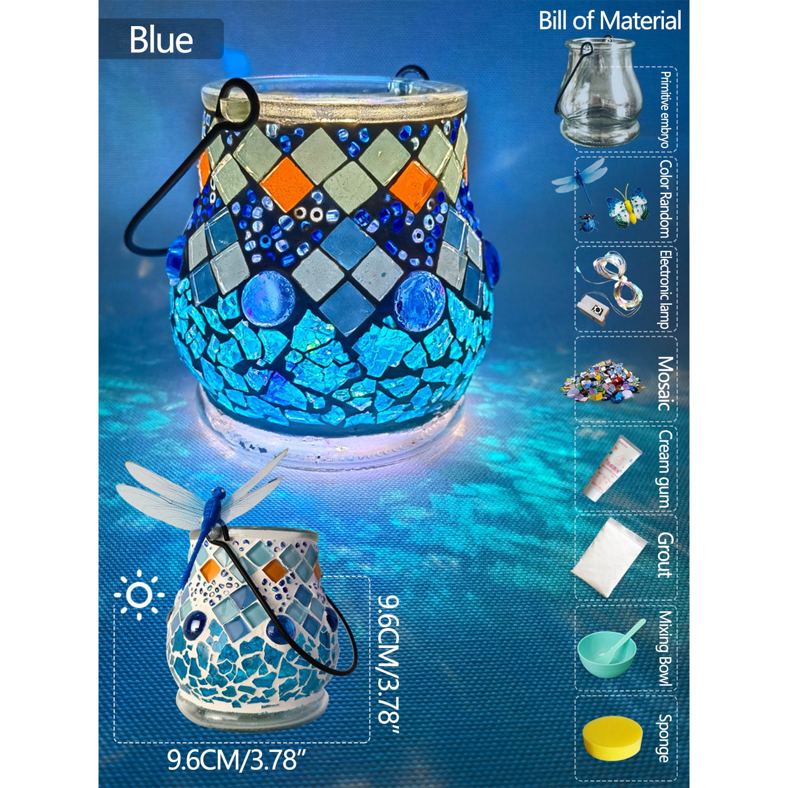 A Glass Mosaic Candle Holder Diy Kit Craft Set For Kids Art Project With Led Lamp And Accessories