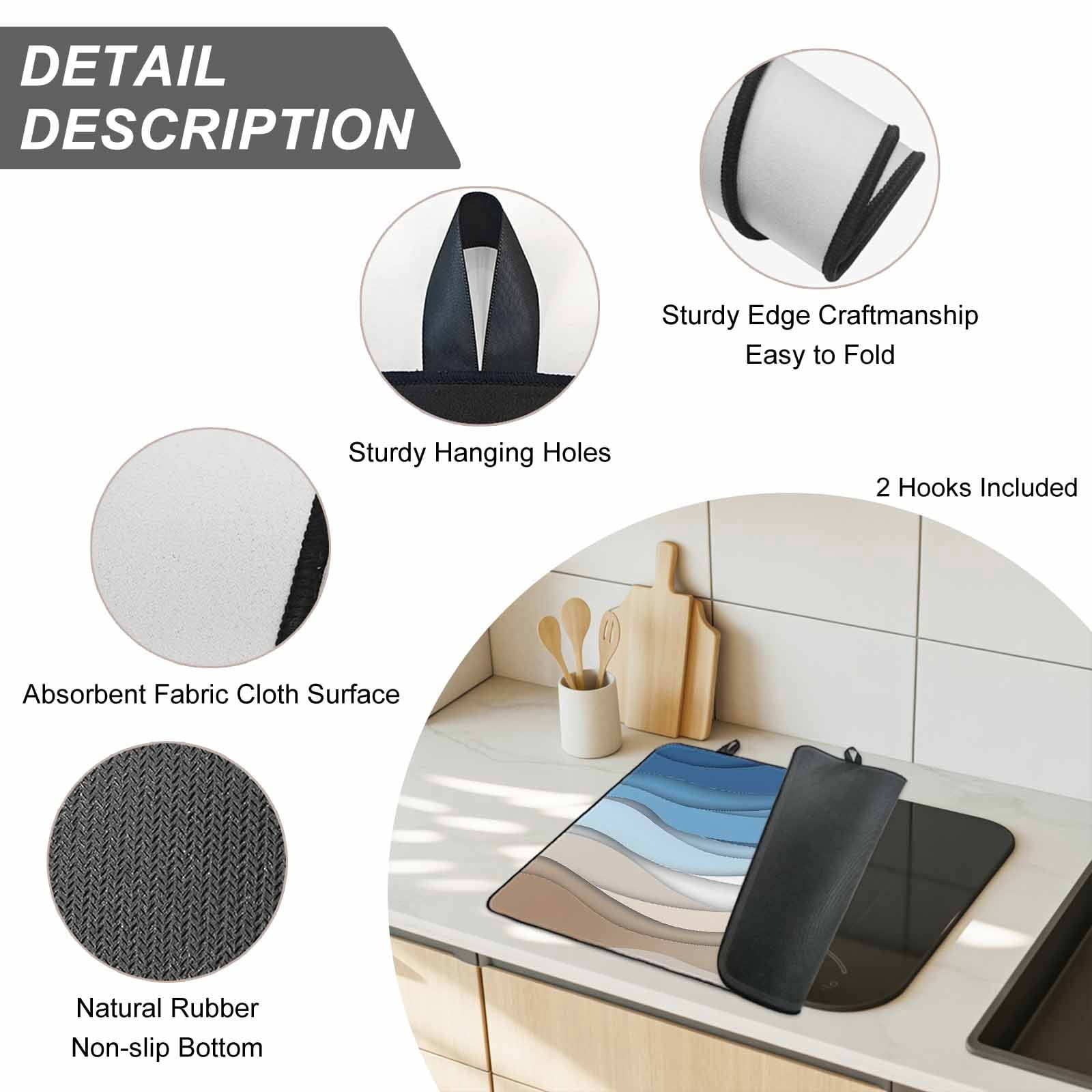 Blue Brown Stove Top Cover for Electric Stove, Heat-proof & Non Slip Glass Top Stove Cover Protector, Gradient Geometric White Water Stripes Modern Kitchen Flat Cooktop Rubber Mat 28.5x20.5 Inches