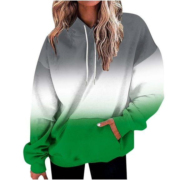 Trendy Tie-Dye Hoodies for Womens Fall Winter Casual Loose Long Sleeve Hooded Pullover Gradient Baggy Sweatshirts Tops,Army Green,S