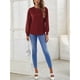 thumbnail image 4 of Sudadera de punto gofre de color rojo vino con detalles de encaje, cuello redondo, mangas largas con paneles: perfecta para el hogar, los viajes y la oficina, 4 of 7