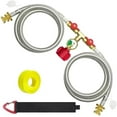 thumbnail image 1 of Upgraded 5FT Propane 2 Way Splitter Adapter Hose Stainless Braided Propane Y Splitter Hose 1 lb to 20 lb Converter with Shut Off Valve with Gauge Propane Hose Adapter 1lb Appliance to QCC1 5-40lb Tank, 1 of 5