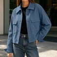 thumbnail image 4 of Admvng Women's Cropped Shacket Jacket Lapel Button Down Comfortable Chest PocketCasual Long Sleeve Ladies Coat Outerwear, 4 of 8