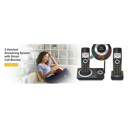 AT&T 2-Handset Expandable Cordless Phone with Unsurpassed Range, Smart Call Blocker and Answering System, CL82219 (Black)