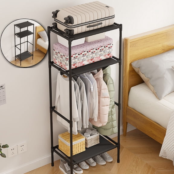 VQPeo Freestanding Corner Coat Rack w/2 Shelves, Hall Tree Organizer for Entryway Bedroom Closet(Black)