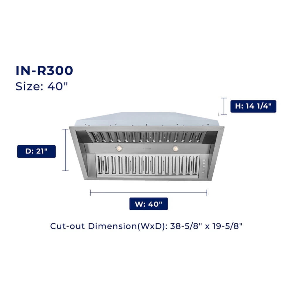 HAUSLANE INR300SS40 40 inch Stainless Convertible Undercabinet Range Hood Insert