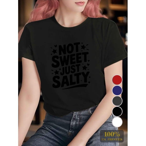 Camiseta de mujer de algodón puro para uso diario: manga corta, cuello redondo y detalles de estampado sutiles, 1 pieza, camiseta informal