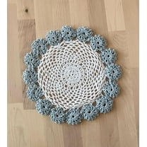 Fennco Styles Handmade Two-Tone Floral Crochet Tray Doilies, 9" Round, 1-Piece - Baby Blue Cloth Placemats for Everyday Use, Holidays, Home Décor, Cocktail Party, Tea Party, Special Occasion