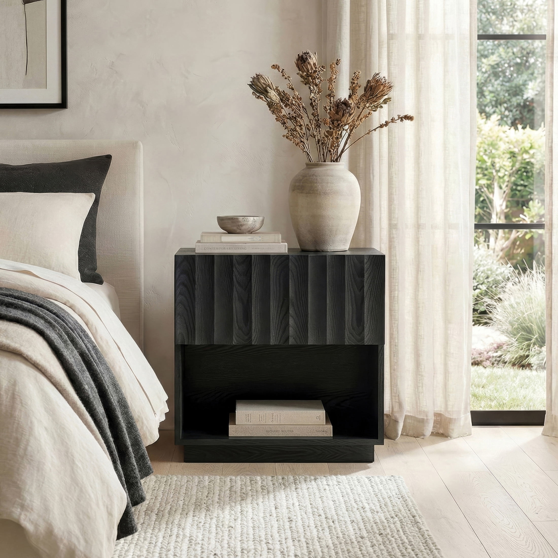 Evelyn&Zoe Modern/Contemporary 24" Wide Black Grain Nightstand