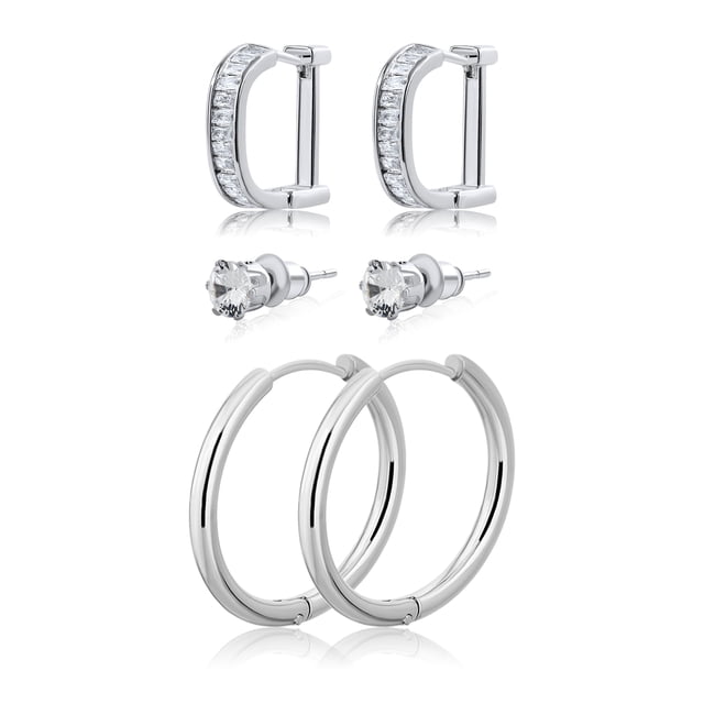 Aretes JeenMata 3 Pares de Aros huggies con piedras talladas en baguette